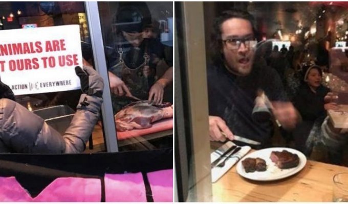Владелец ресторана приготовил и съел оленину на глазах протестующих веганов (12 фото + 1 видео)