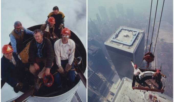 Редкие фото: установка антенны на башне Всемирного торгового центра (7 фото)