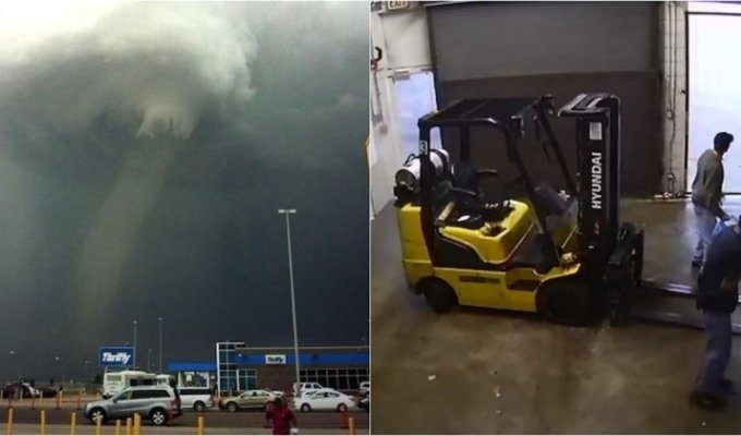 Беги или умри! Торнадо за несколько секунд разрушает предприятие в США (1 фото + 4 видео)