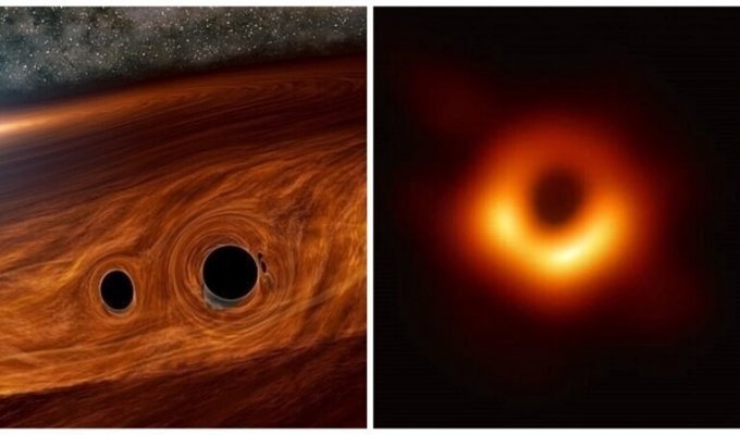 Ученые впервые зафиксировали вспышку света при слиянии черных дыр (3 фото)