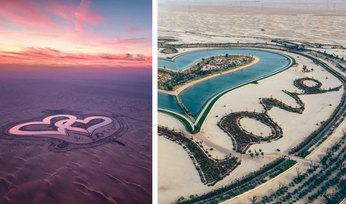 Озеро любви в Дубае: два сердца посреди пустыни (8 фото)