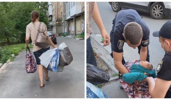 В Киеве многодетная горе-мать несла новорожденного в сумке по жаре и пела колыбельную (4 фото)
