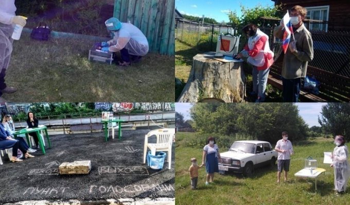 На пне или в багажнике: россияне делятся фото мест для голосования (12 фото)