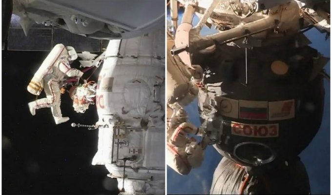 Российским космонавтам пришлось исследовать поврежденный "Союз МС-09" ножом (10 фото + 1 видео)