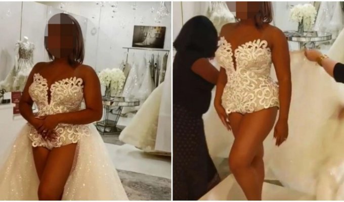 Девушку высмеяли в сети из-за слишком откровенного свадебного платья (4 фото + 1 видео)