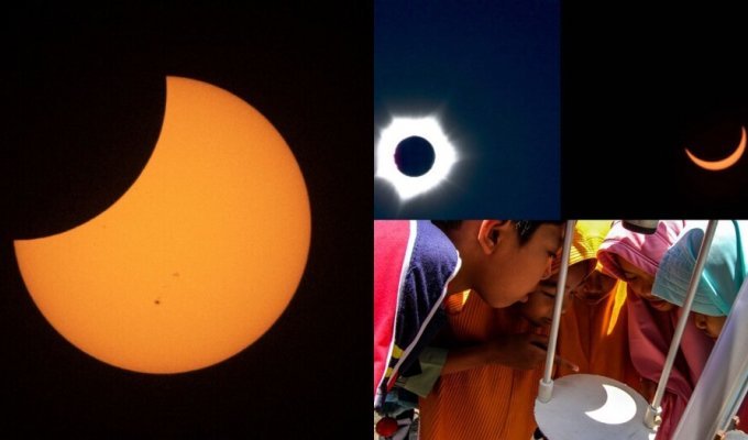 Когда луна закрыла солнце: кадры редкого гибридного затмения появились в сети (6 фото)