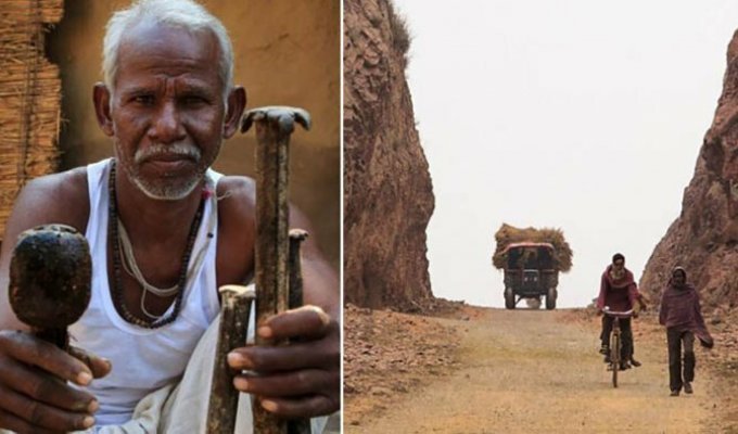 Индийский крестьянин 22 года в одиночку прорубал дорогу через скалы (7 фото)