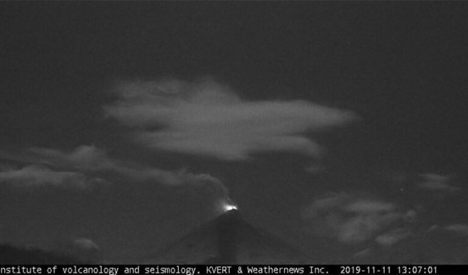 На Камчатке началось извержение самого высокого вулкана Евразии (2 фото)