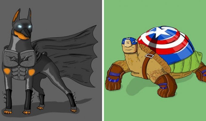 Забавные иллюстрации с животными в роли известных супергероев (9 фото)