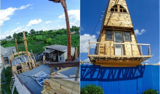 Житель села строит на дачном участке модель галеона (8 фото)