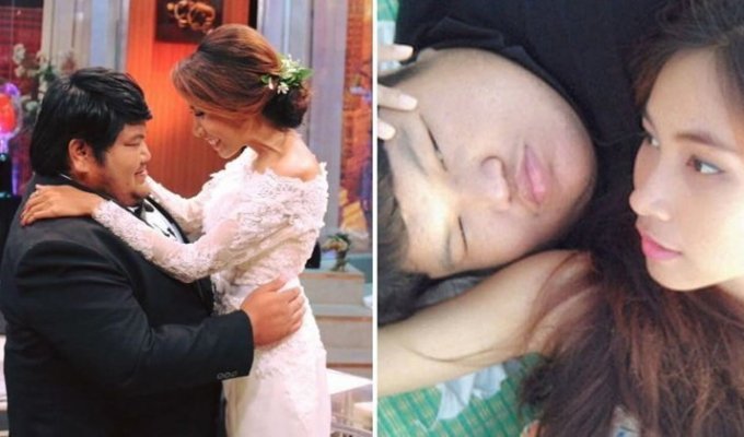 Любят не за внешность: 120-килограммовый таец женился на хорошенькой медсестре (9 фото)
