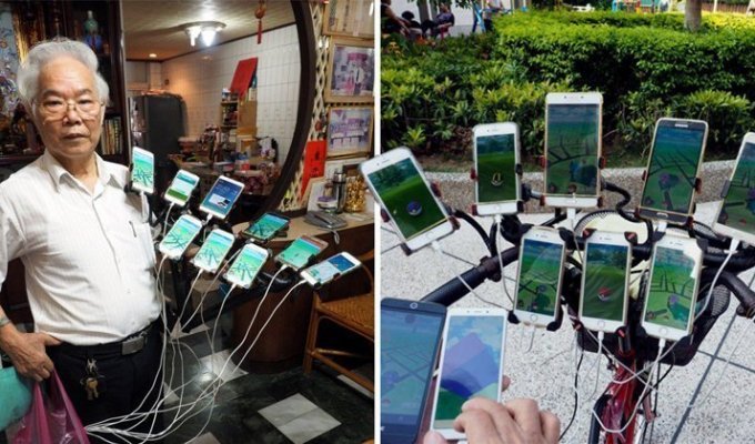 Поймай их всех: 70-летний тайванец круглосуточно ловит покемонов на 11 смартфонов (8 фото + 1 видео)