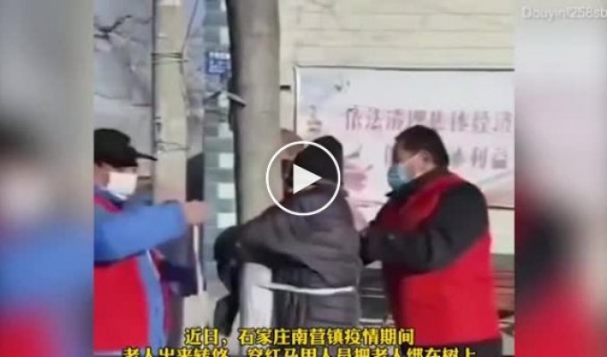 В Китае чиновники привязали к столбу пенсионера за прогулку во время карантина
