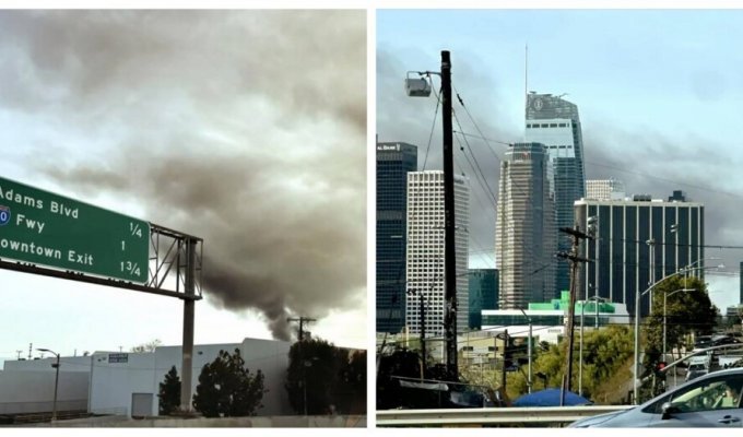 В Лос- Анджелесе загорелась нелегальная ферма с каннабисом, и город  накрыло облаком «веселящего» дыма (3 фото + 1 видео)