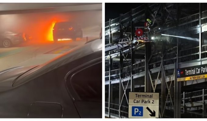 Взрыв Range Rover стал причиной мощного пожара на парковке лондонского аэропорта (13 фото + 2 видео)