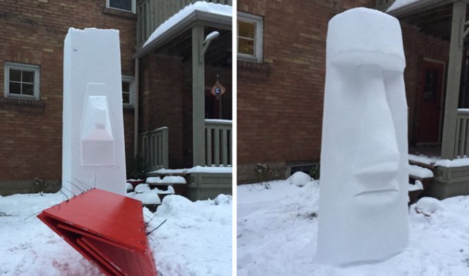 Как слепить из снега 2-метровую скульптуру (14 фото)
