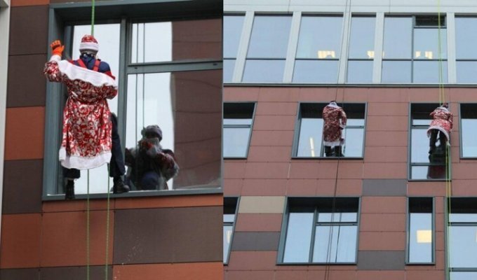 Дед Мороз стучит в окно: 50 спасателей в костюмах Дедов Морозов поздравили маленьких пациентов (6 фото + 1 видео)