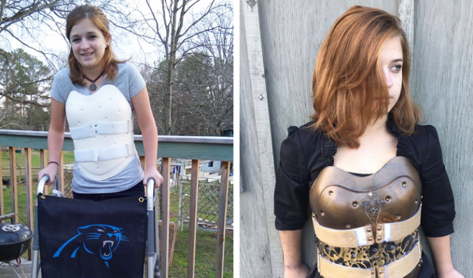 Девушка, выжившая в автокатастрофе, превратила ортопедический корсет в стимпанк-броню (6 фото)