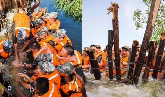 Китайские солдаты сделали плотину из своих тел, что бы не допустить наводнения (9 фото)