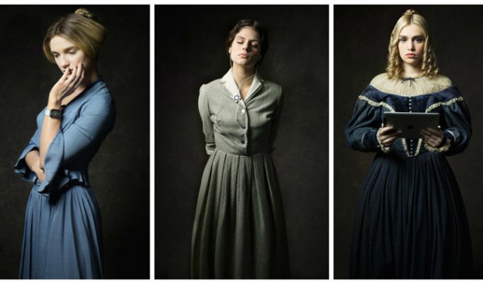 Как смотрятся старинные наряды 19-го века в сочетании с современными гаджетами (9 фото)