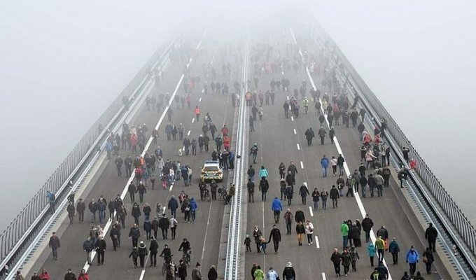 Невероятные фотографии показывают, как люди проходят по мосту Хохмозель в Германии (12 фото)