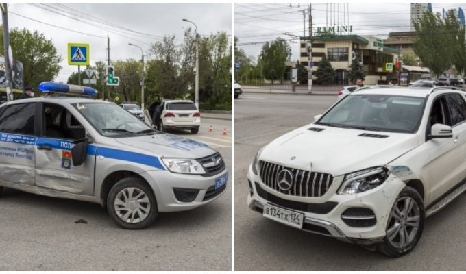 В Волгограде водитель протаранил автомобиль ДПС, но уверен в своей невиновности (4 фото)