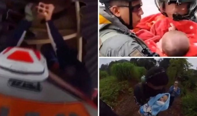 Мужчина проломил крышу, чтобы спасти младенца от наводнения (5 фото + 1 видео)