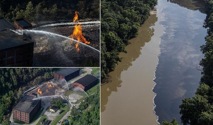 Огромный поток бурбона влился в реку после пожара на складе Jim Beam (7 фото + 1 видео)