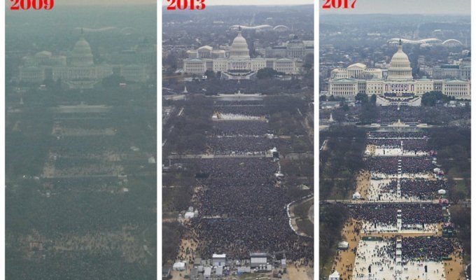 Подсчитали - прослезились: наглядное сравнение численности толпы на инаугурациях Трампа и Обамы (14 фото)