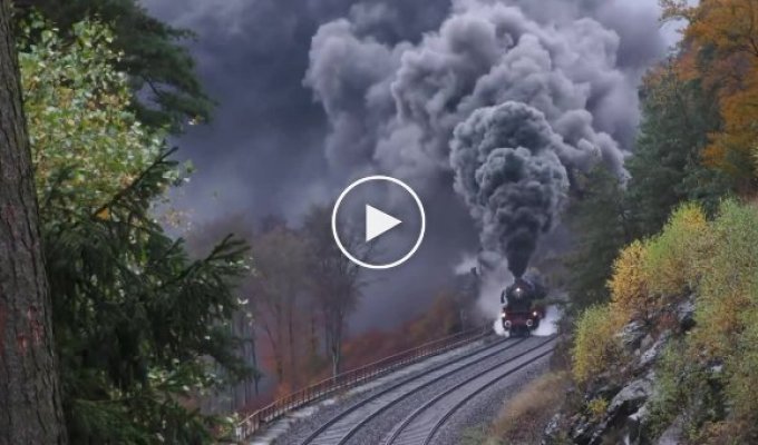 Залипательное видео проезжающего мимо поезда