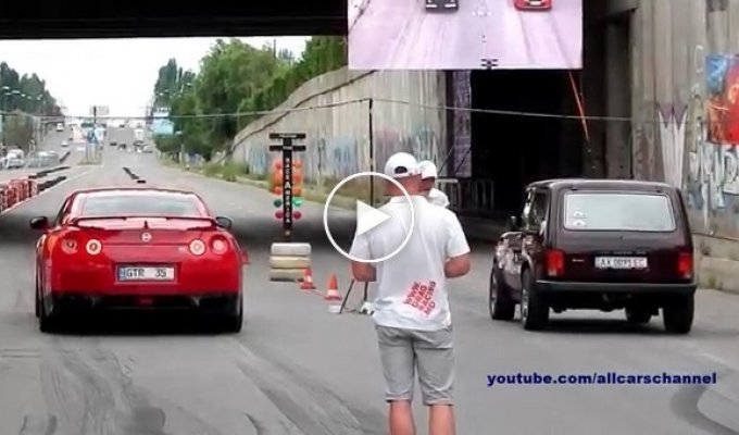 Дрэг-рейсинг Lada Niva против Nissan GT-R
