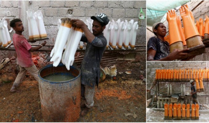 Производство резиновых перчаток в Пакистане (6 фото)