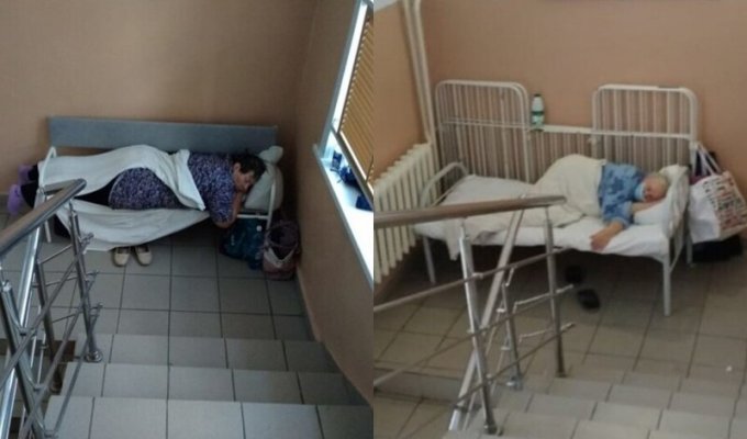 Мест нет: в Новосибирске больных COVID разместили на лестничных клетках клиники (3 фото + 1 видео)