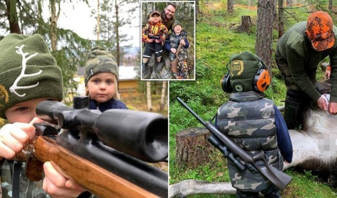 Житель Швеции берет детей на охоту, чтобы научить их общению с природой (9 фото)
