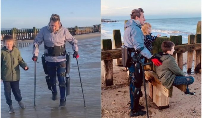 Какие эмоции: парализованный британец впервые прошелся по пляжу с детьми (6 фото)