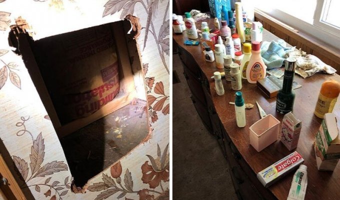 Семья нашла в стене дома залежи косметических средств, копившихся там 40 лет (9 фото)