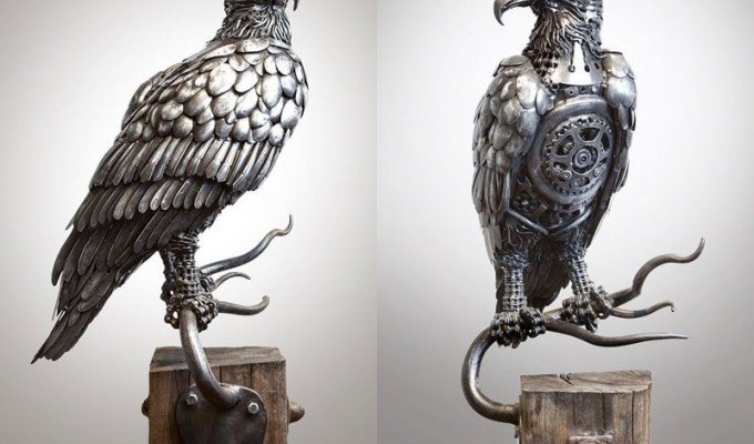 Поразительные скульптуры животных и фантастических существ из выброшенного металлолома (12 фото)