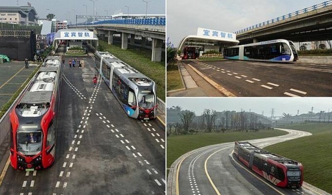 В Китае запустили поезда без рельсов (6 фото)