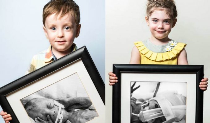 Недоношенные дети, держащие в руках свои фотографии, сделанные сразу после рождения (20 фото)
