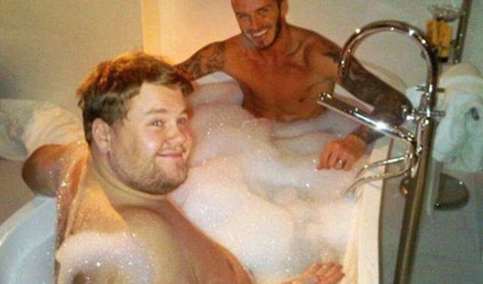 Дэвид Бекхэм в ванне с толстяком (3 фото)