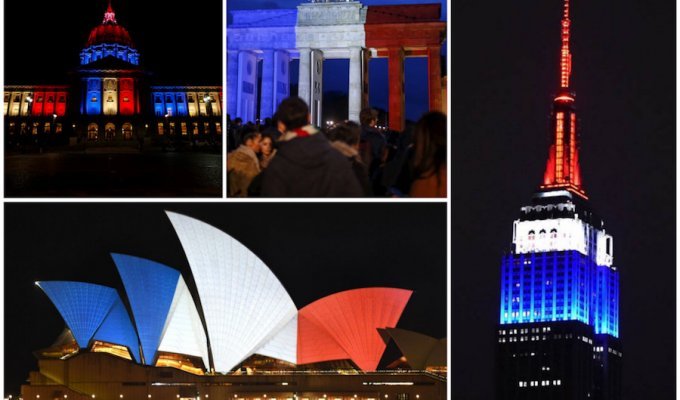 Мировая солидарность. Здания по всему миру «раскрасили» в цвета французского флага (25 фото)