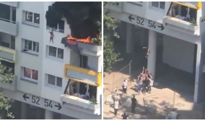 Во Франции соседи голыми руками ловили выпрыгнувших из горящей квартиры детей (1 фото)