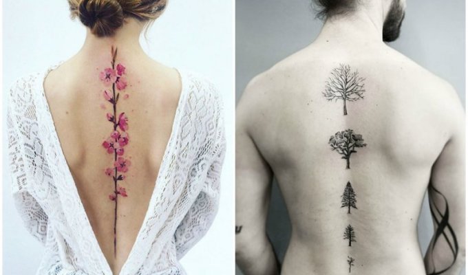 Тату на спине: подборка красивых татуировок вдоль позвоночника (50 фото)