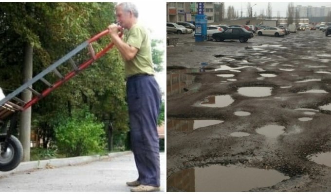 Чиновники запугали штрафами россиянина, который вот уже несколько лет сам ремонтирует дороги (2 фото)