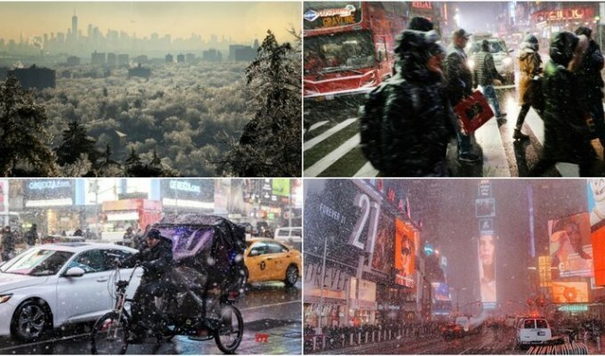 Над Нью-Йорком пронесся снежный шквал (13 фото)