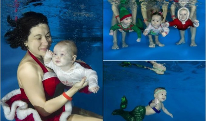 Детишки под водой в Рождественских костюмах (16 фото)