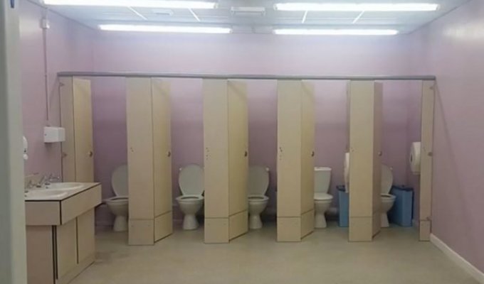 В школьном туалете убрали стену, и родители больше не пускают детей на уроки (1 фото + 1 видео)