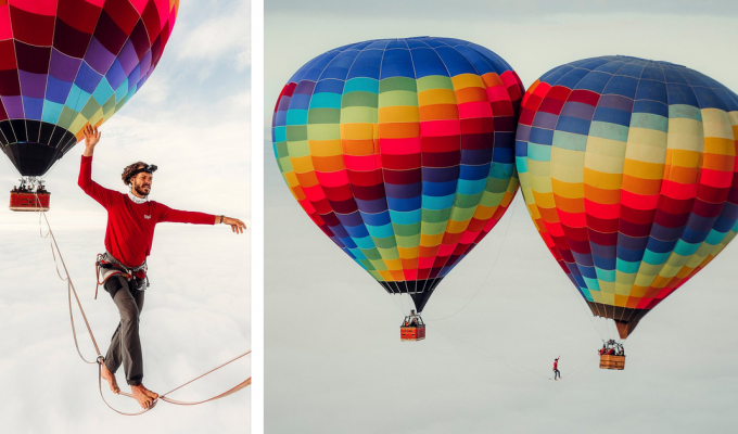 Экстремал установил мировой рекорд, пройдя между воздушными шарами на высоте 1800 метров (13 фото + 1 видео)