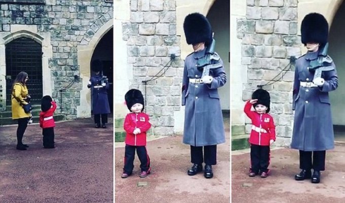 Малыш в гвардейском костюме растопил сердца настоящих британских гвардейцев! (8 фото + 1 видео)