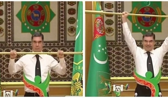 Президент Туркмении Гурбангулы Бердымухамедов демонстративно поднял золотой гриф штанги (2 фото + видео)